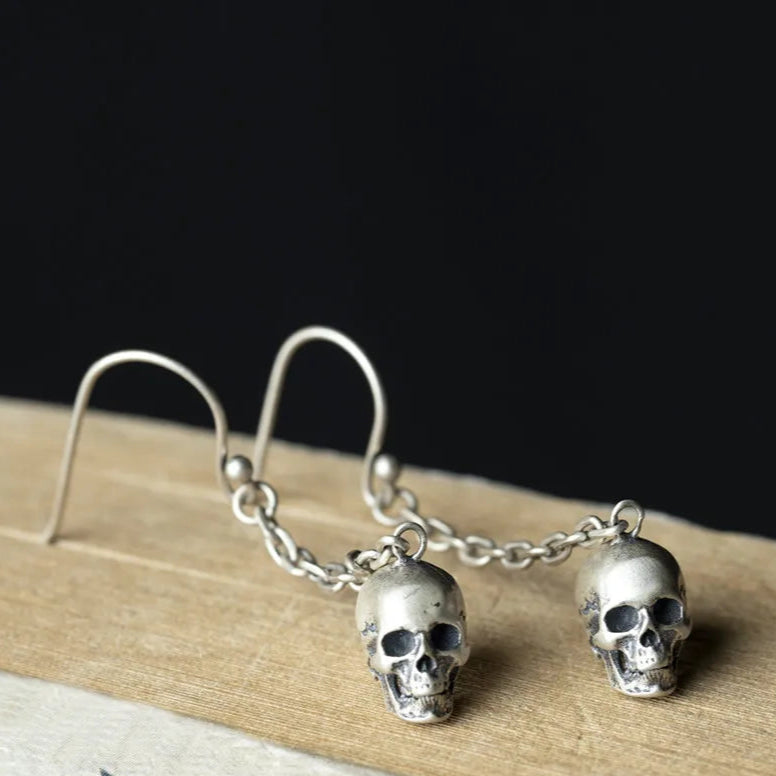 925 Sterling Silver Hel Skull Earrings