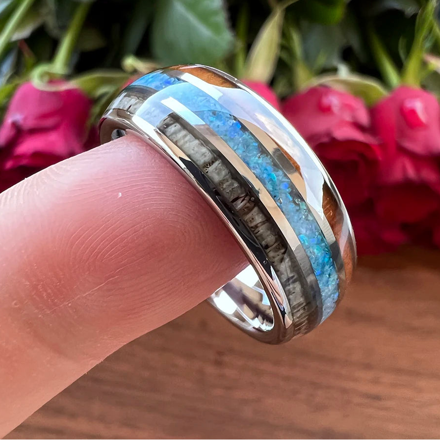 Blessing of Freyr Tungsten Carbide and Deer Antler Ring and Wedding Band