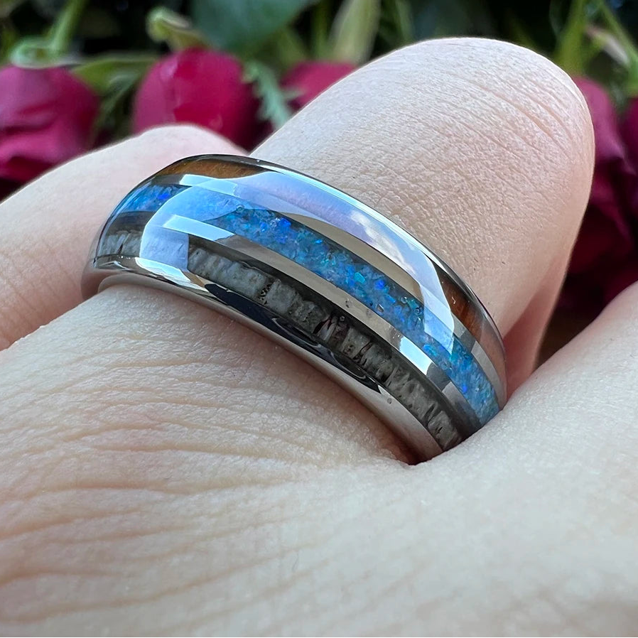 Blessing of Freyr Tungsten Carbide and Deer Antler Ring and Wedding Band