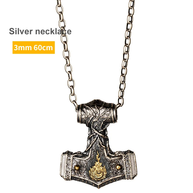 Flaming Mjolnir Necklace in 925 Sterling Silver