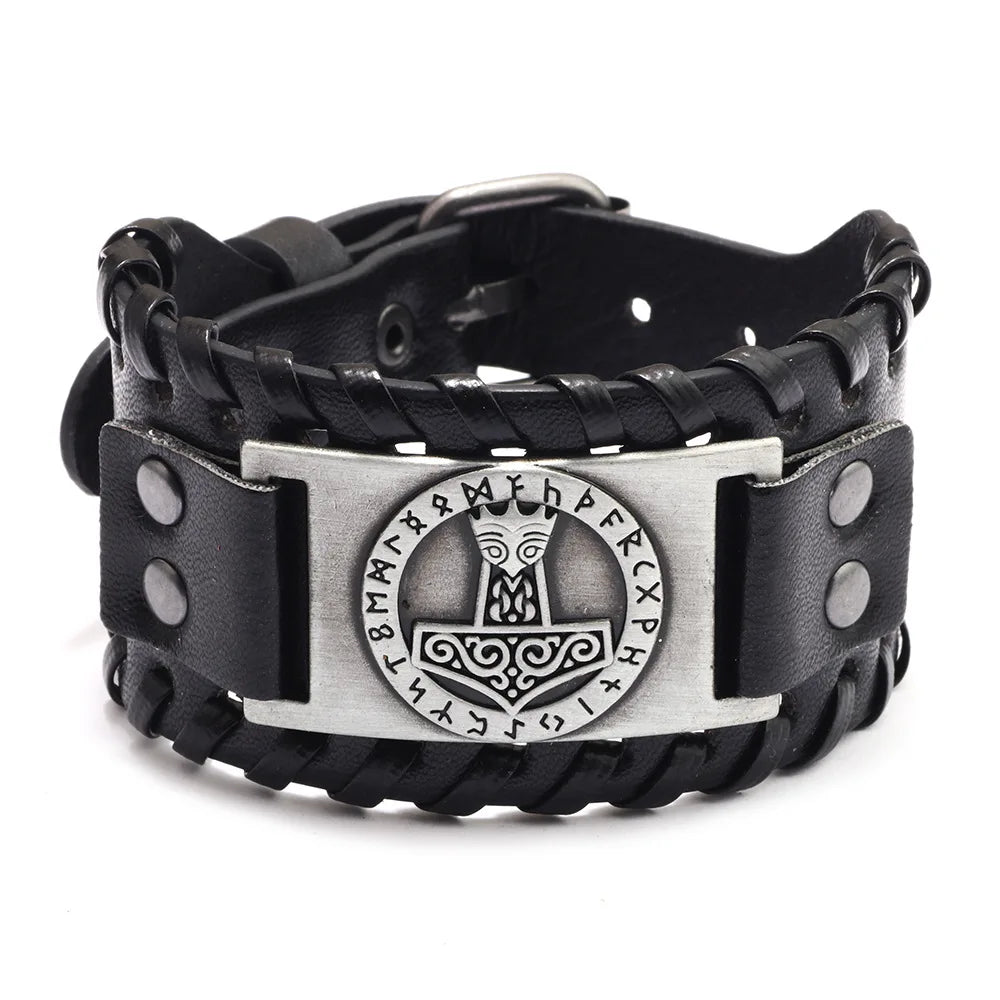 Thor Hammer Mjolnir Leather Bracelet
