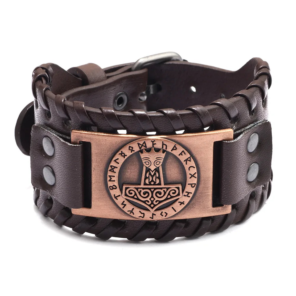 Thor Hammer Mjolnir Leather Bracelet