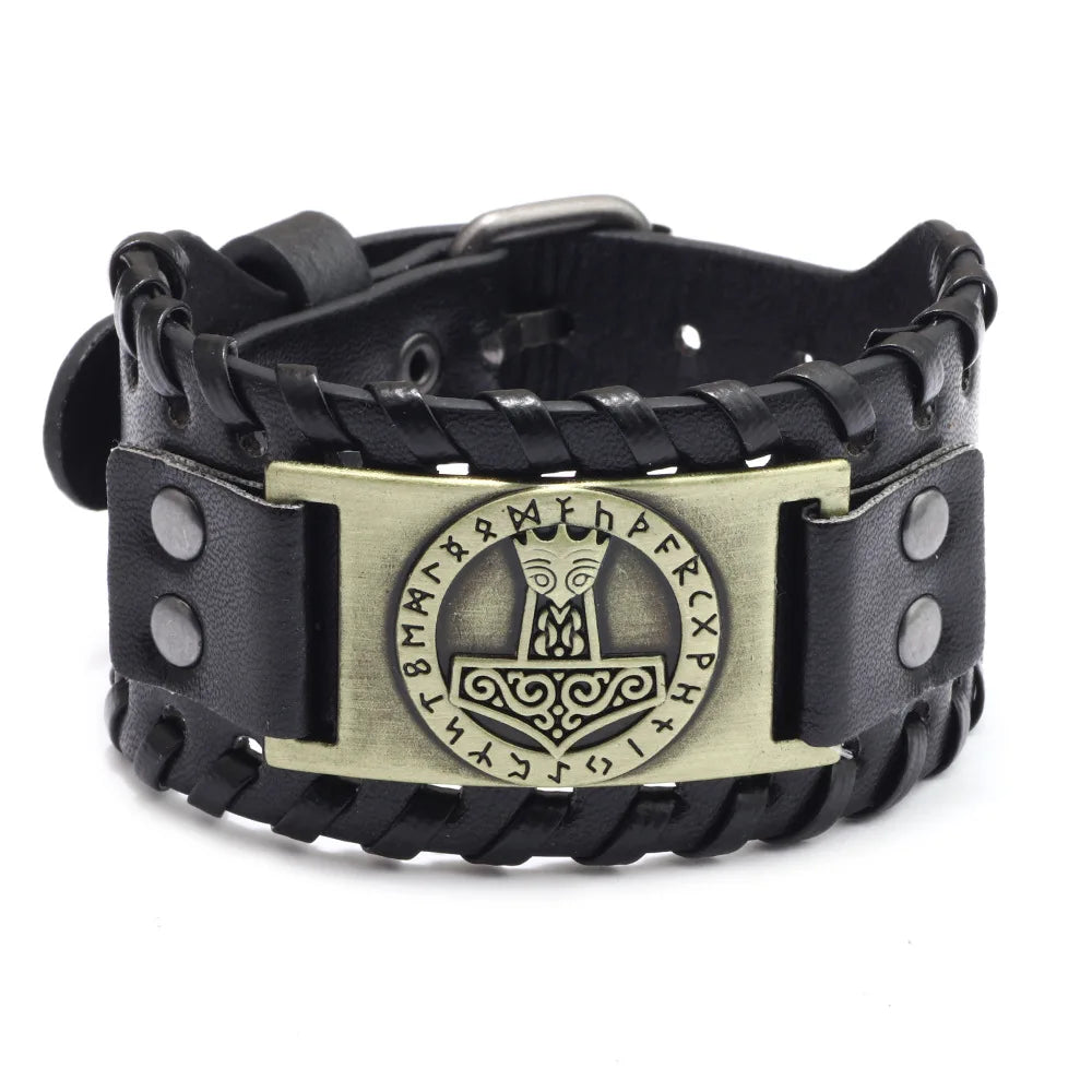 Thor Hammer Mjolnir Leather Bracelet