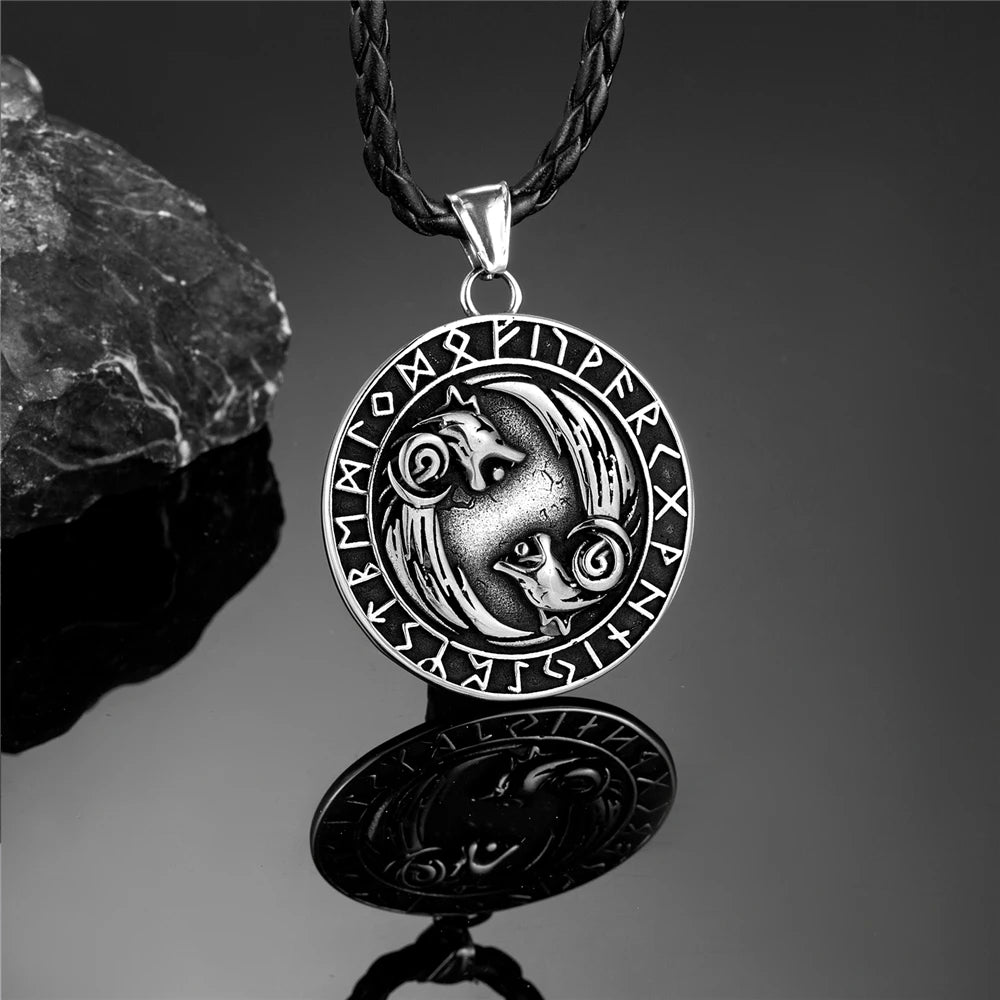 Wolves of Odin Geri and Freki Stainless Steel Necklace