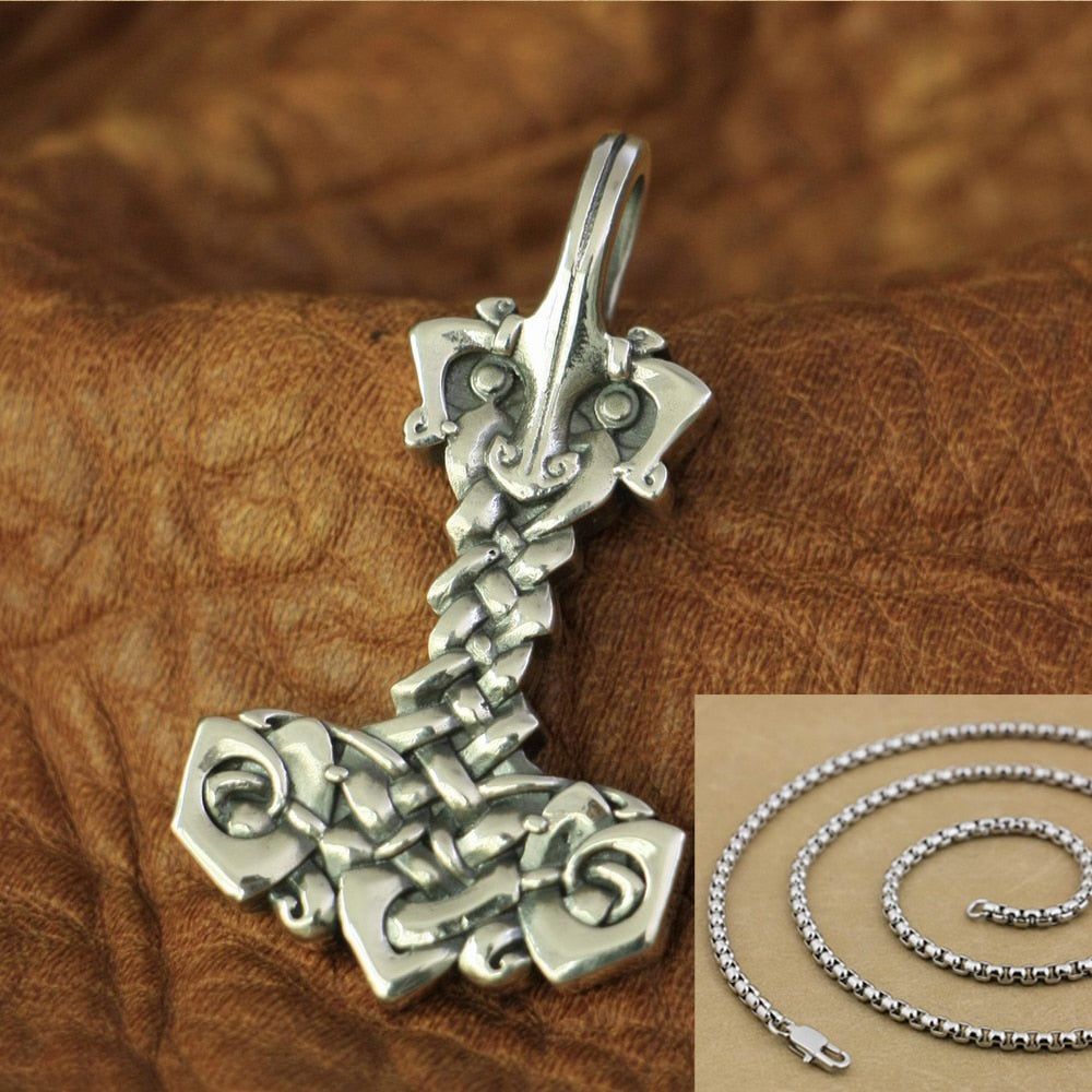 Braided Mjolnir Necklace in 925 Sterling Silver