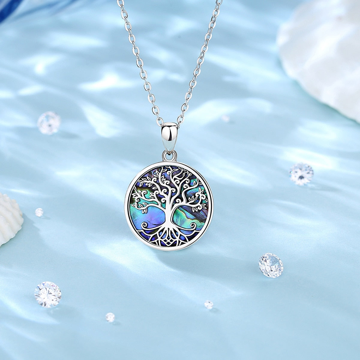 Yggdrasil 925 Sterling Silver Necklace on Abalone Shell