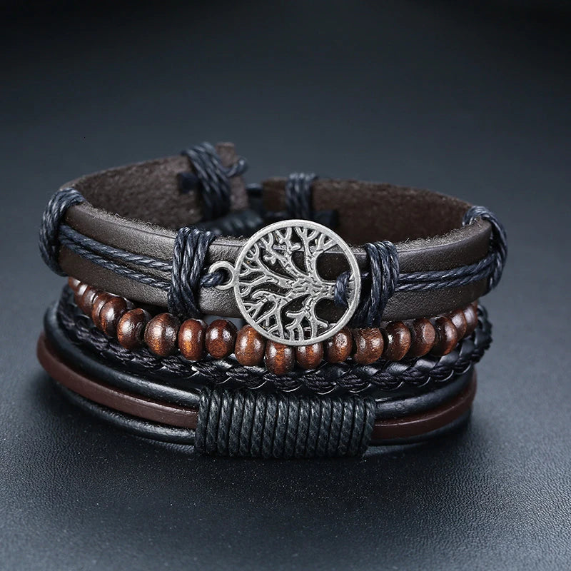 Yggdrasil Braided Wrap Leather Bracelet