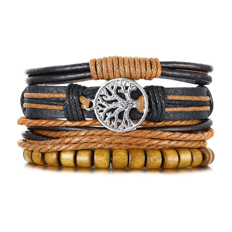 Yggdrasil Braided Wrap Leather Bracelet