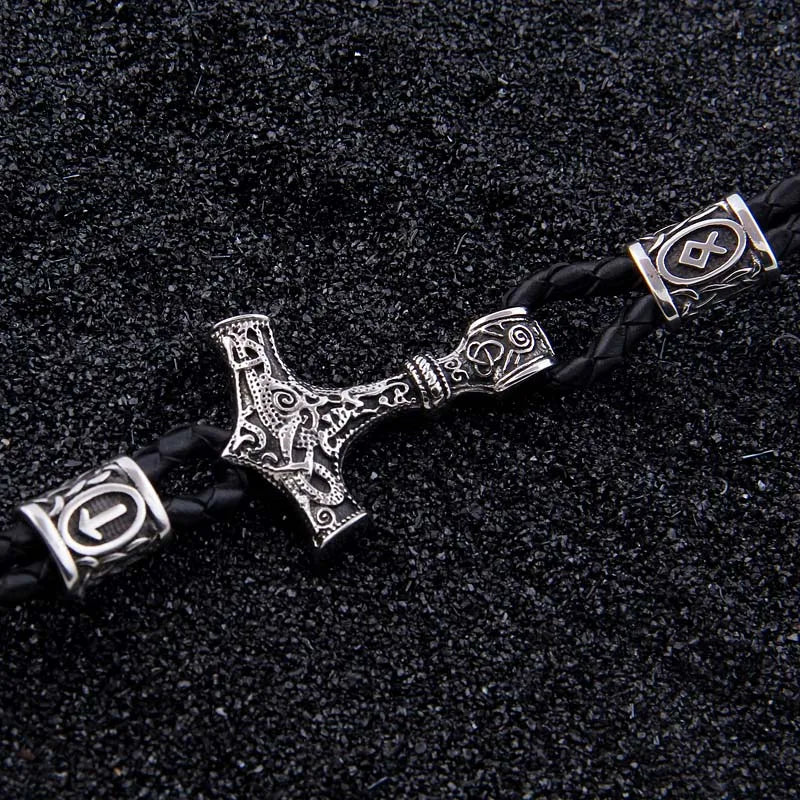 Mjolnir Leather Bracelet with Magnetic Buckle