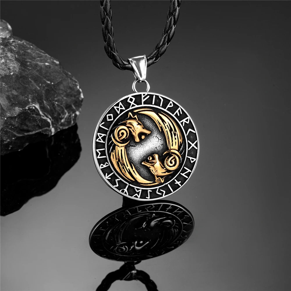 Wolves of Odin Geri and Freki Stainless Steel Necklace