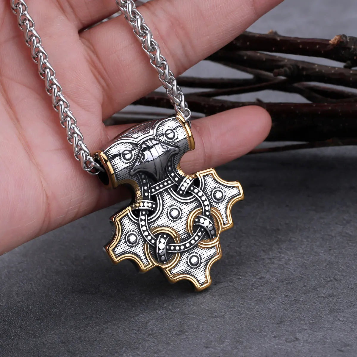 Mjolnir Hammer of Thor Hiddensee Treasure Replica Steel Necklace