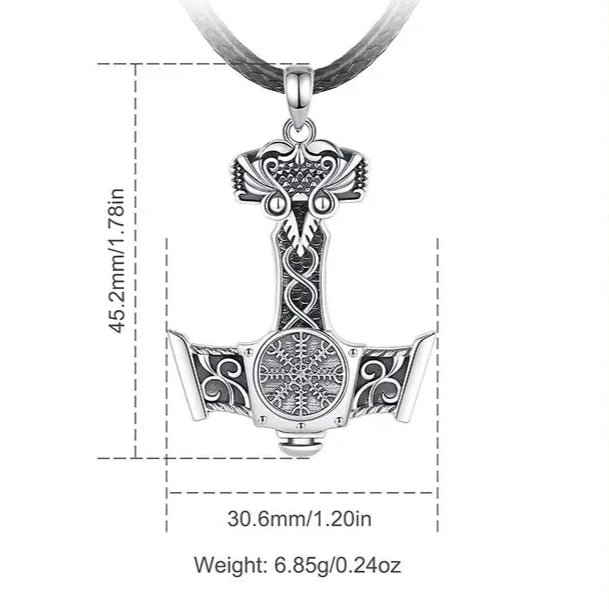 Mjolnir Necklace With Aegishjalmur in 925 Sterling Silver