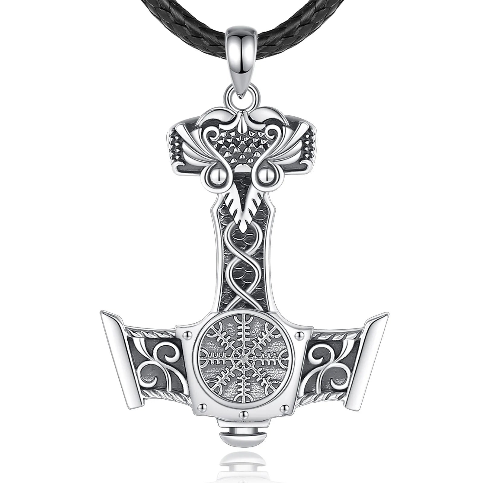 Mjolnir Necklace With Aegishjalmur in 925 Sterling Silver