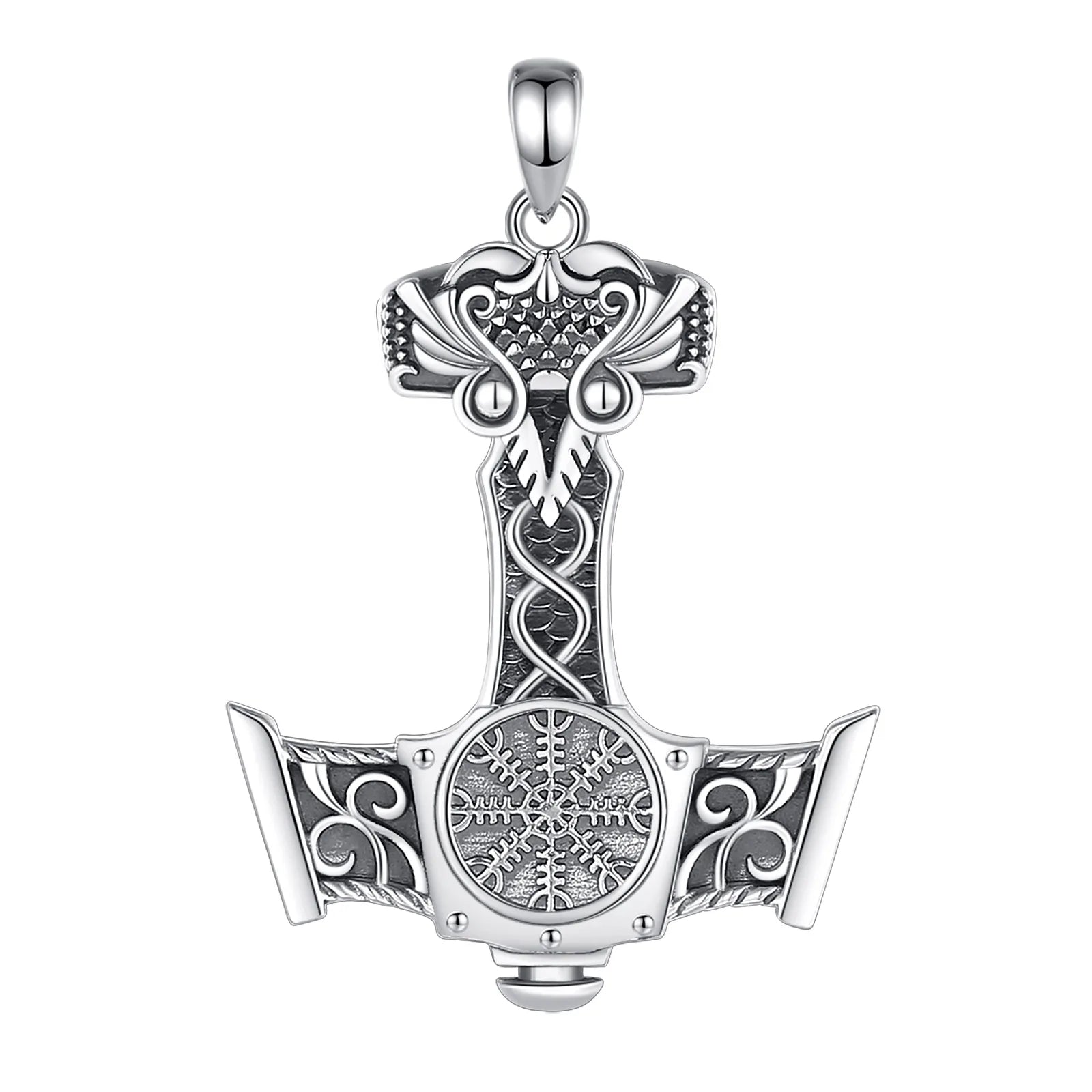 Mjolnir Necklace With Aegishjalmur in 925 Sterling Silver