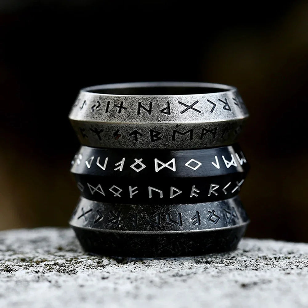 Ancient Futhark Runes 8mm Stainless Steel Ring