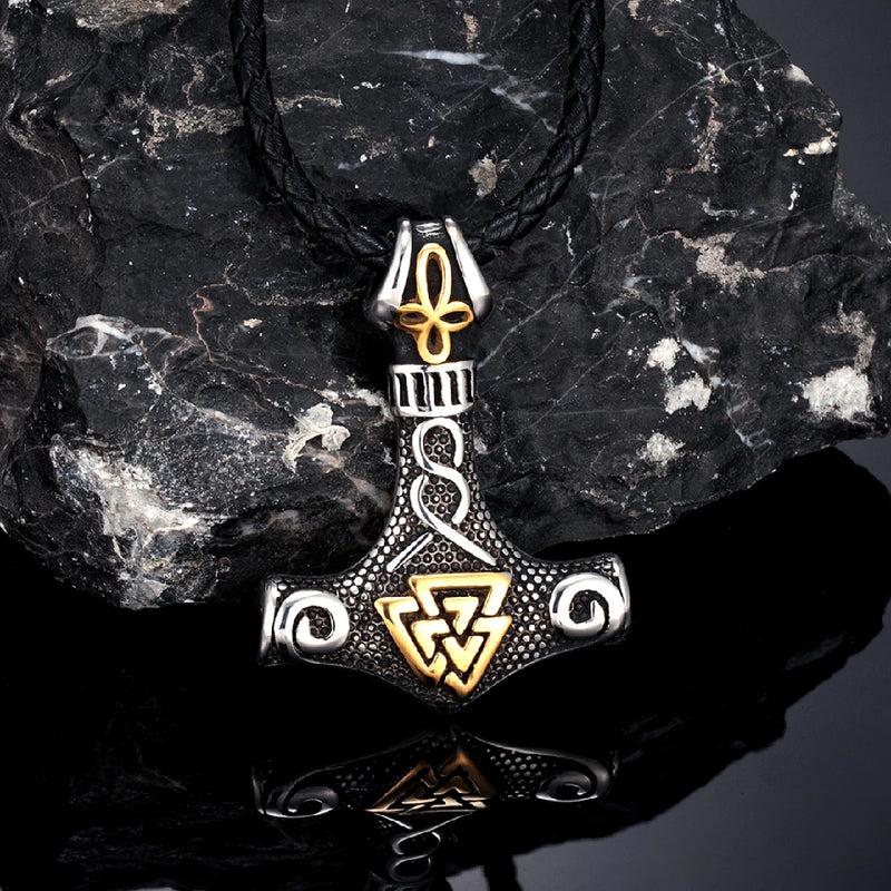 Mjolnir with Valknut Stainless Steel Necklace