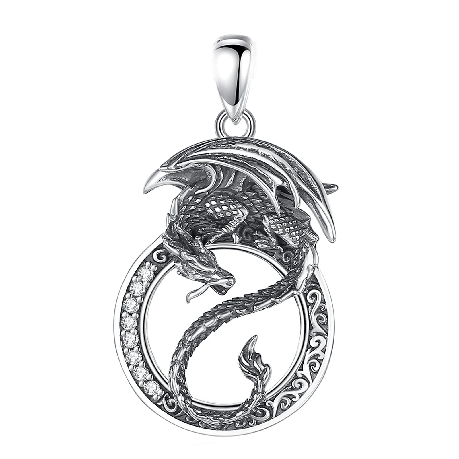 Norse Dragon 925 Sterling Silver Necklace With Zirconia Stones