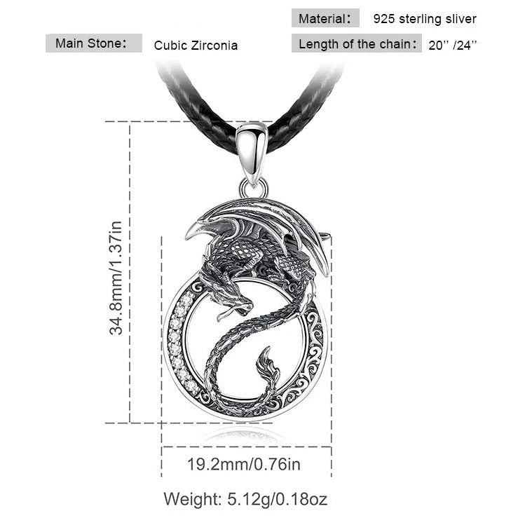 Norse Dragon 925 Sterling Silver Necklace With Zirconia Stones