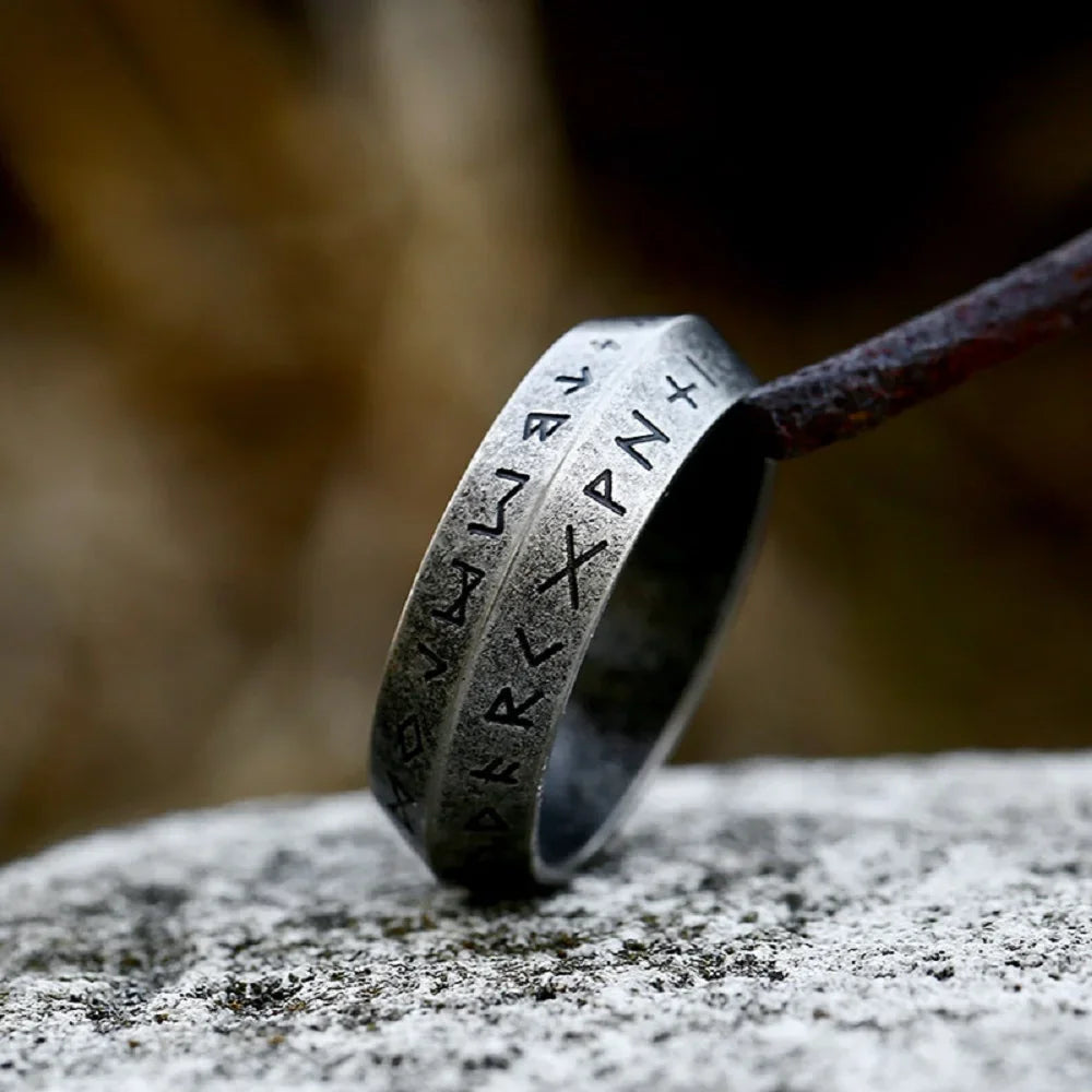 Ancient Futhark Runes 8mm Stainless Steel Ring