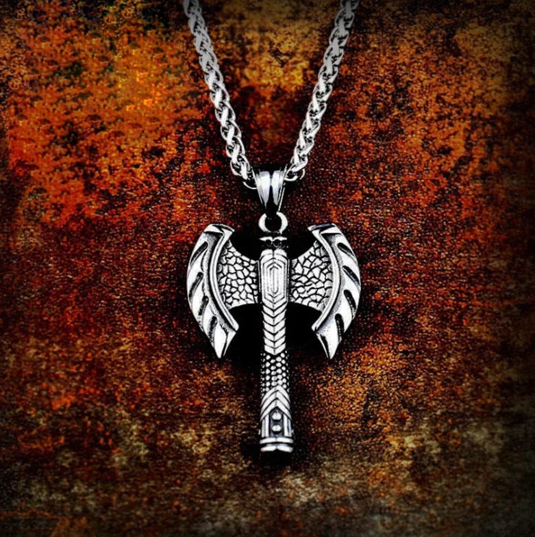Viking Double Axe Stainless Steel Necklace