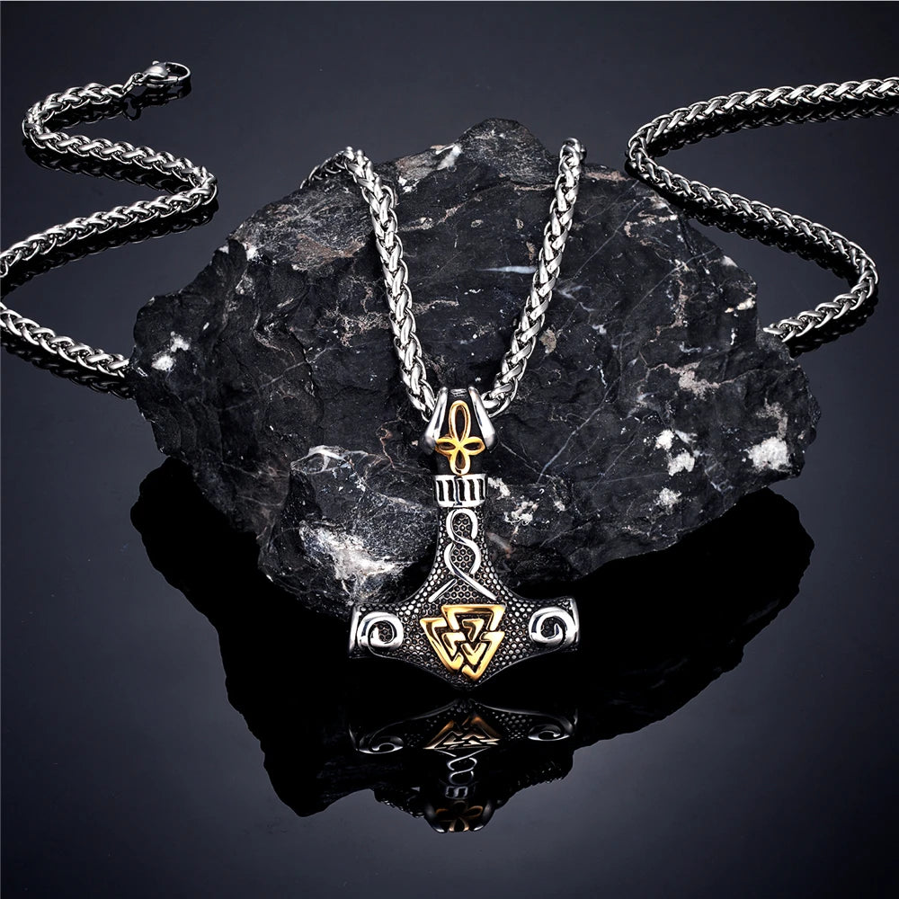 Mjolnir with Valknut Stainless Steel Necklace