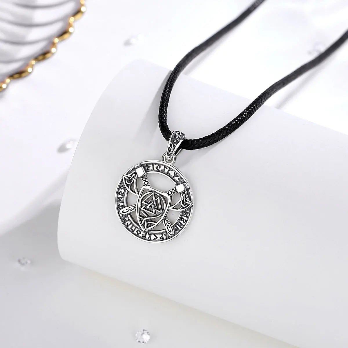 The Valknut in Shield 925 Sterling Silver Necklace