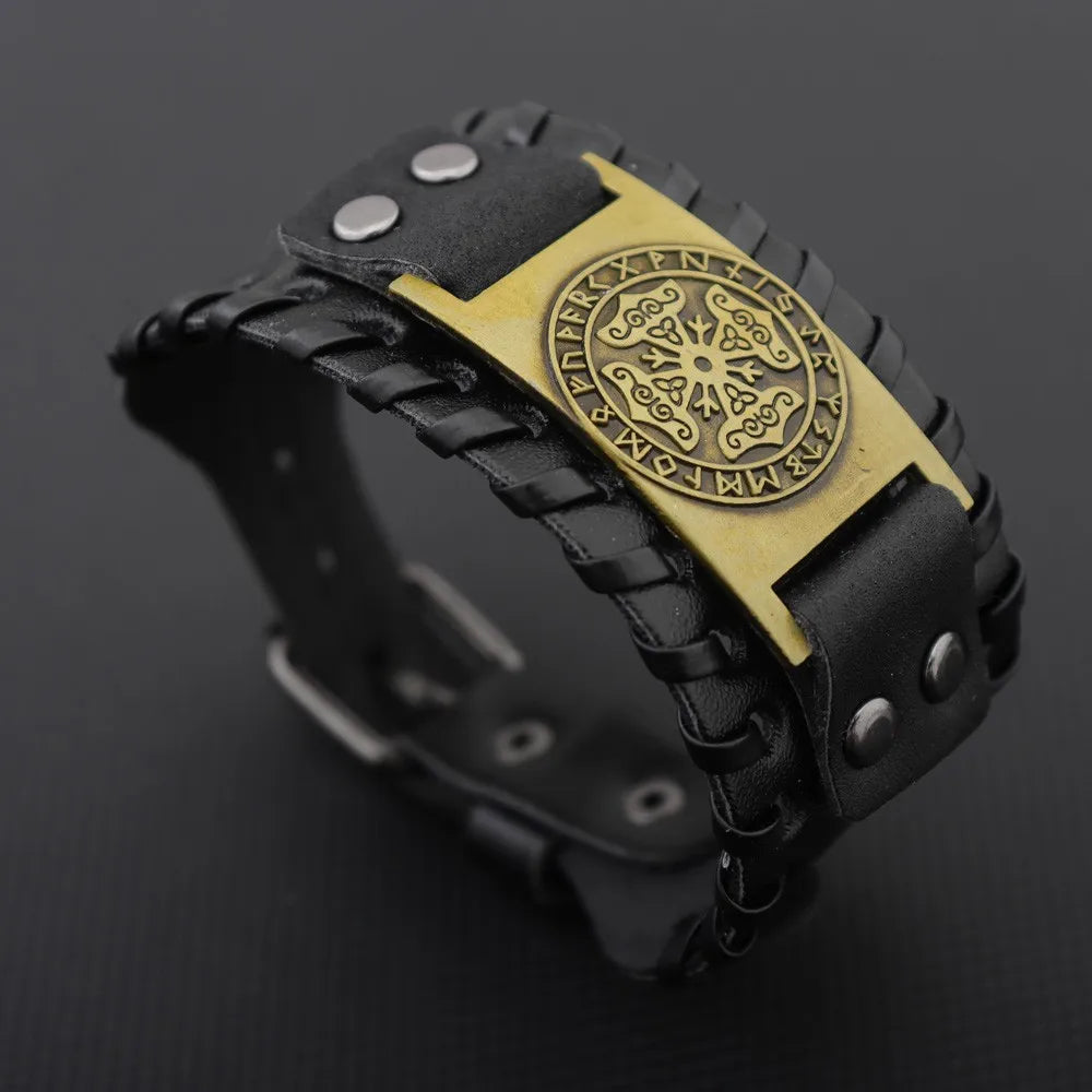 Mjölnir Leather Bracelet With Runes