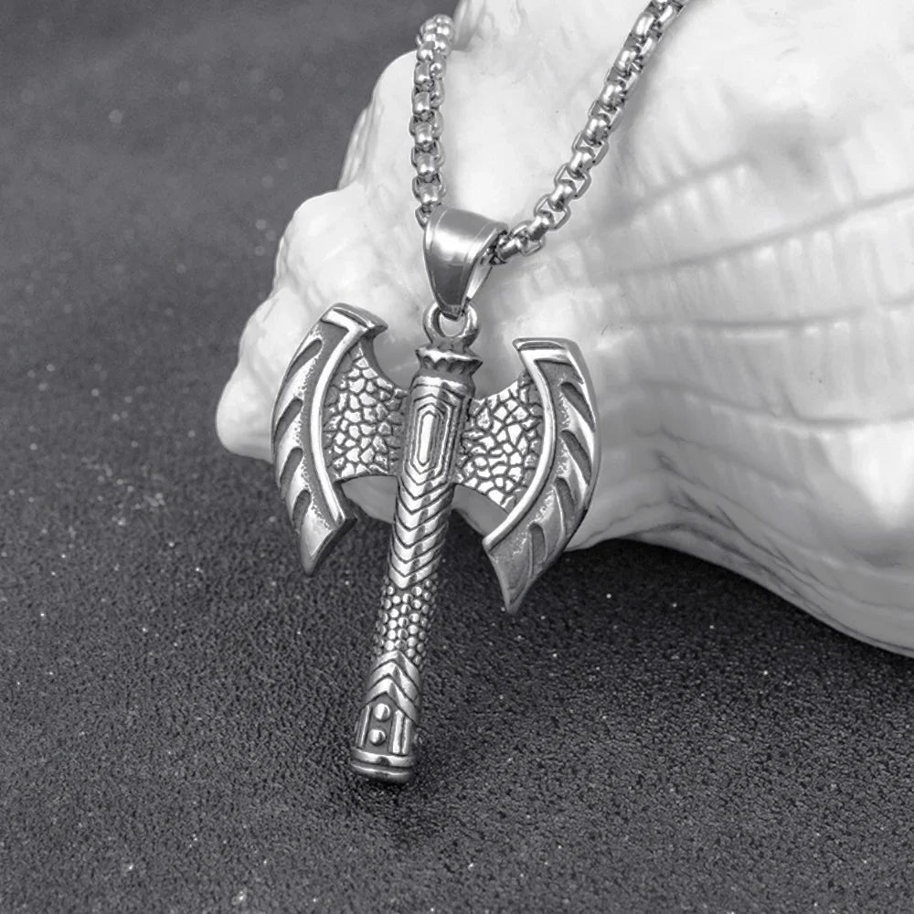 Viking Double Axe Stainless Steel Necklace