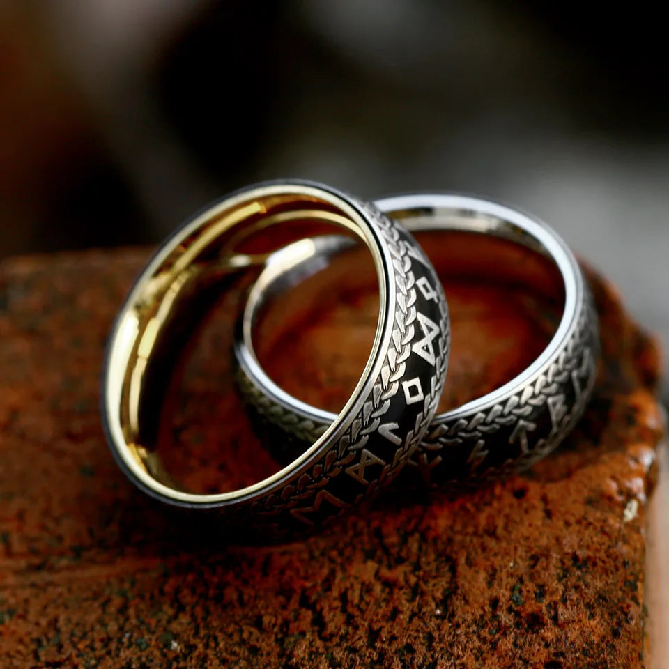Rune Ring in Futhark Runes 8mm Stainless Steel Ring