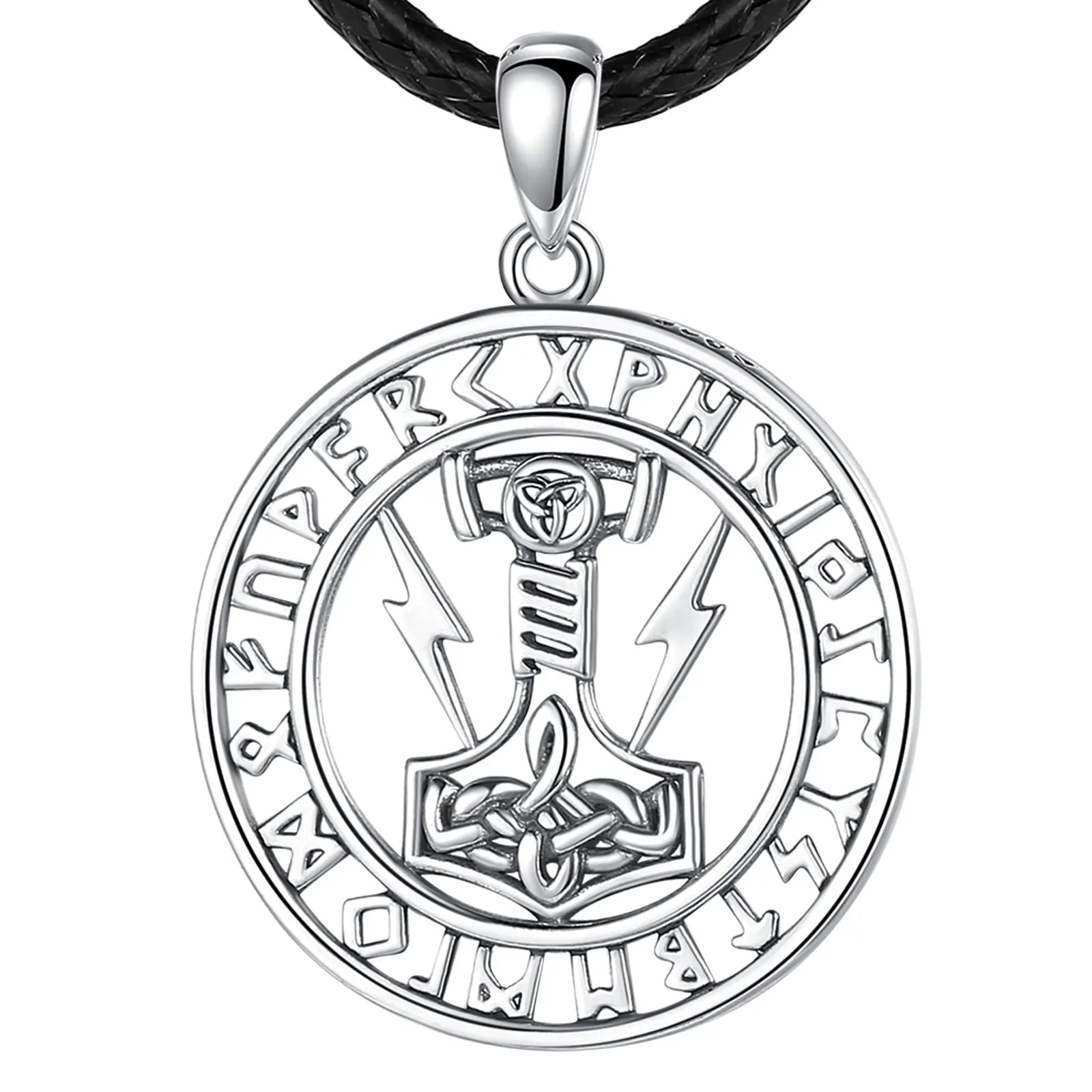 47824576414041Mjolnir Encircled in Runes 925 Sterling Silver Necklace