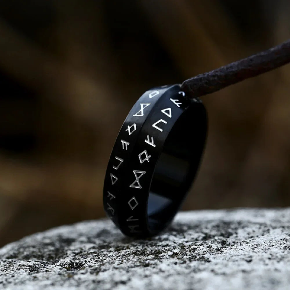Ancient Futhark Runes 8mm Stainless Steel Ring