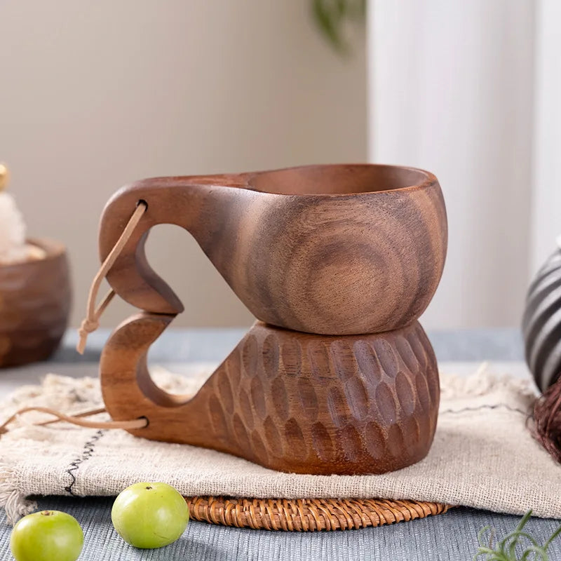 Traditional Norse Wood Carved Mug