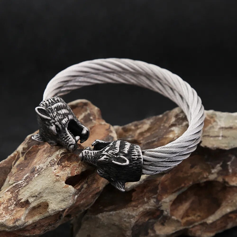 Wolves of Odin Double Band Stainless Steel Bracelet