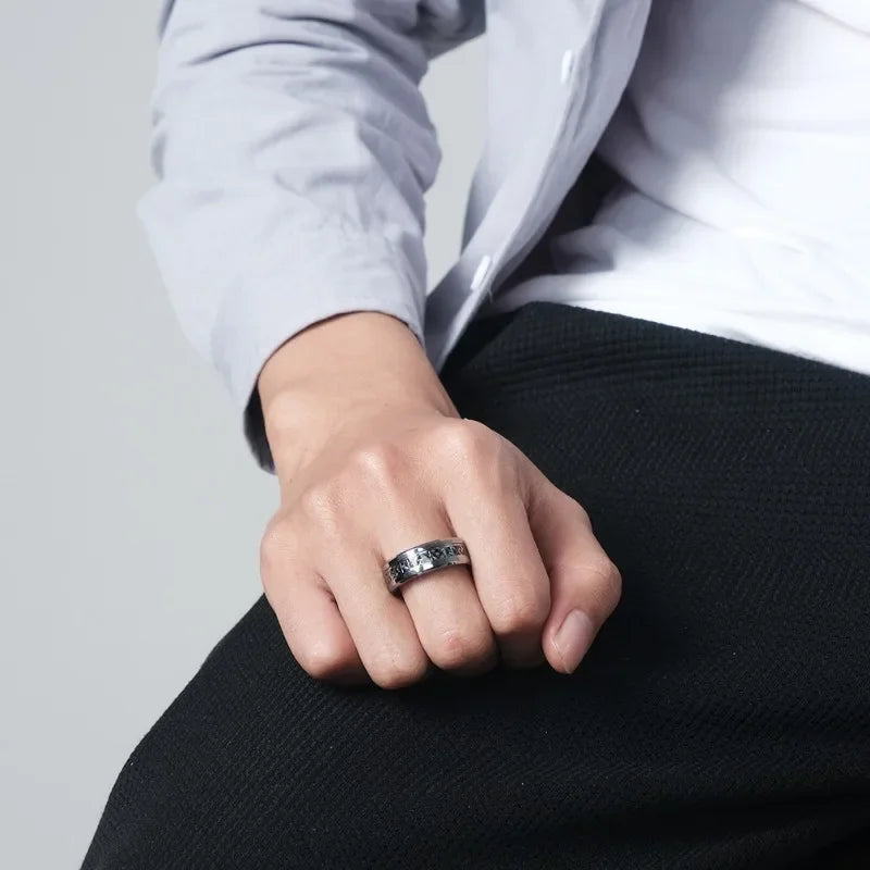 Black Viking 8mm Tungsten Steel Rune Ring