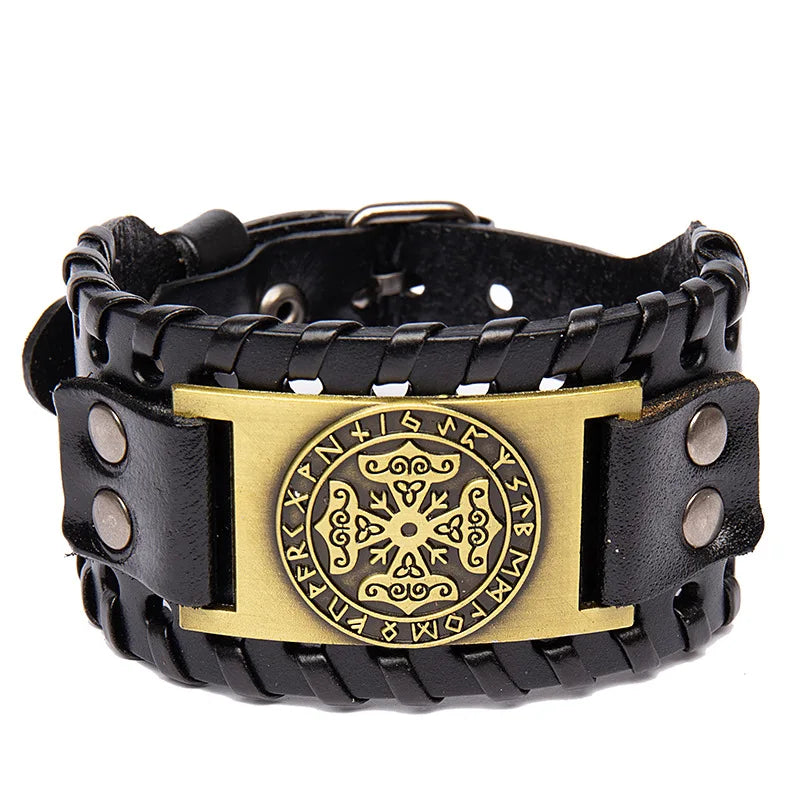 Mjölnir Leather Bracelet With Runes