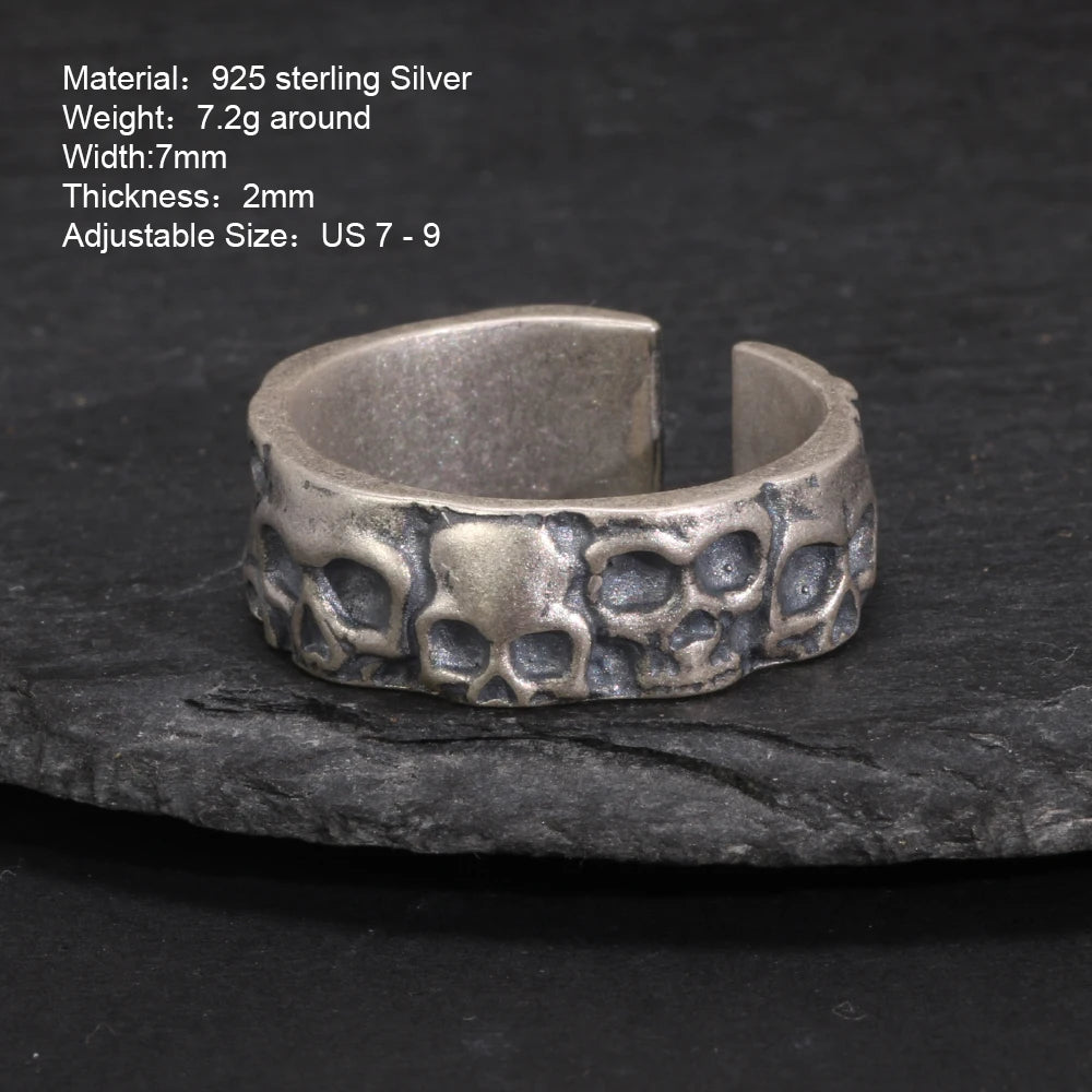 Hel Skulls 925 Sterling Silver Resizable Ring