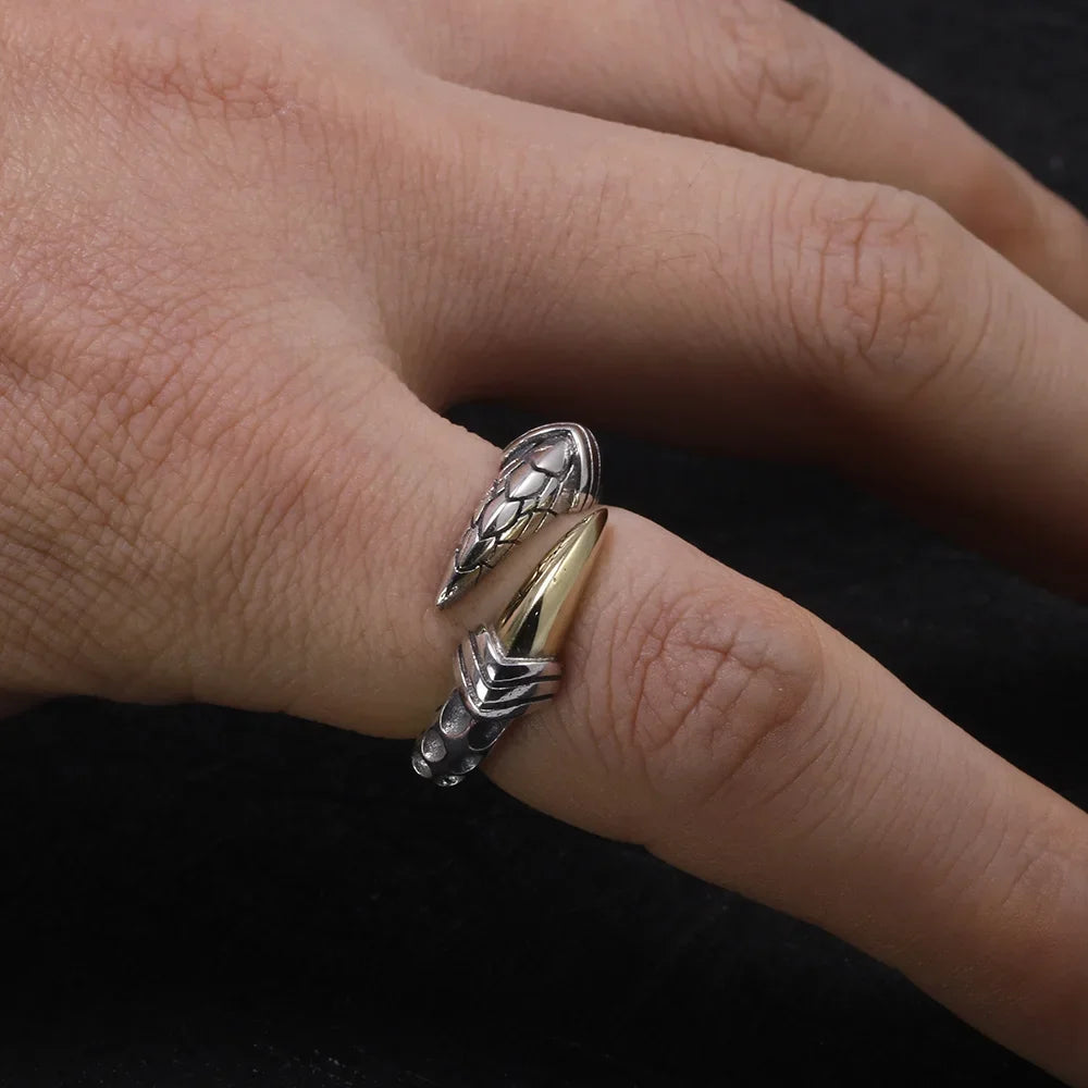 Jormungandr Single Claw Handmade 925 Sterling Silver Ring