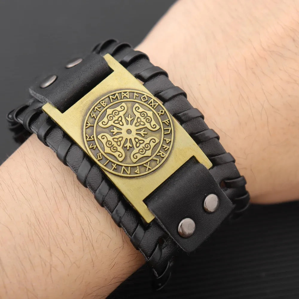 Mjölnir Leather Bracelet With Runes