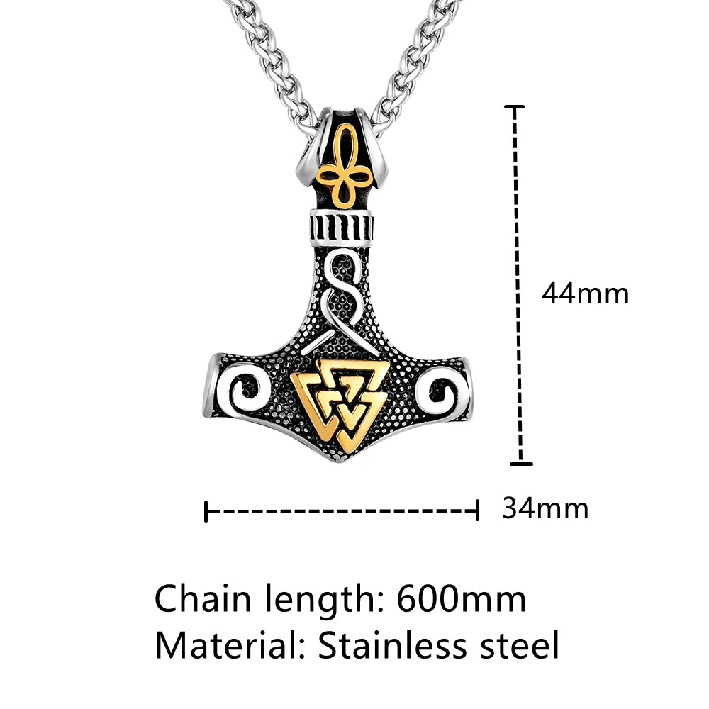 Mjolnir with Valknut Stainless Steel Necklace