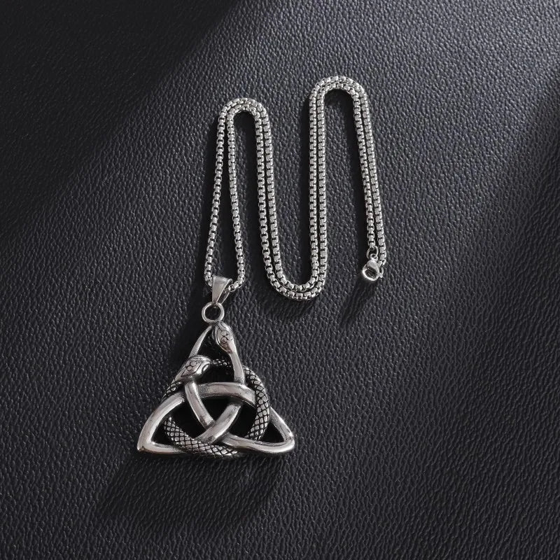 Triquetra with Ouroboros Stainless Steel Necklace