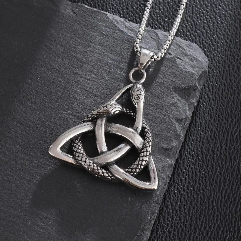 Triquetra with Ouroboros Stainless Steel Necklace