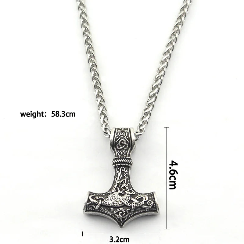 Brass Mjolnir Necklace Thor's Hammer with Norse Knot Motif
