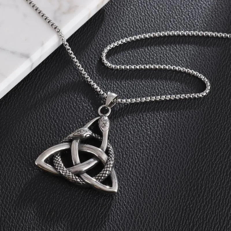 Triquetra with Ouroboros Stainless Steel Necklace