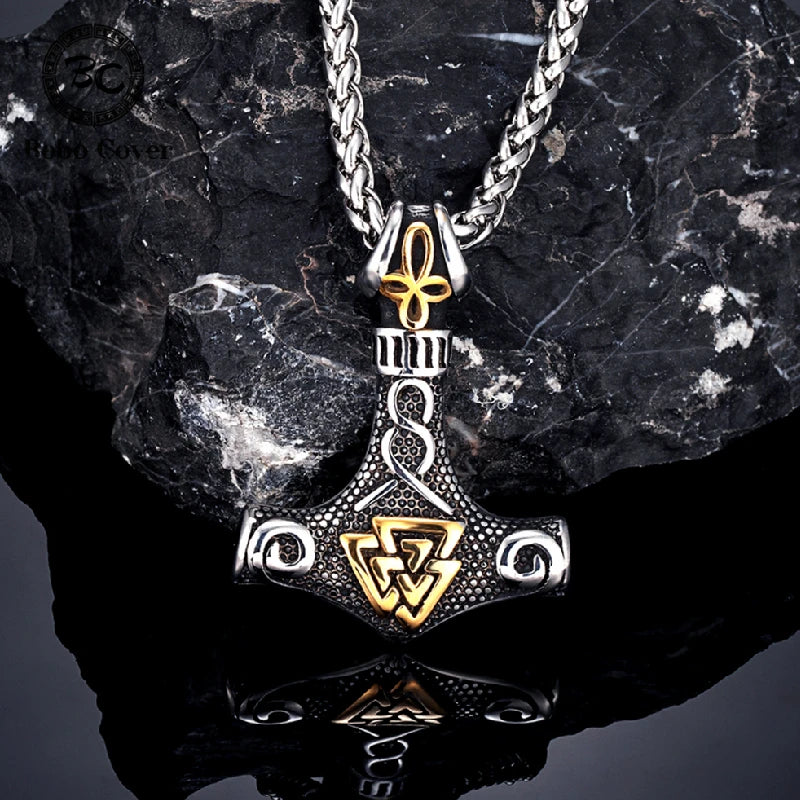 Mjolnir with Valknut Stainless Steel Necklace