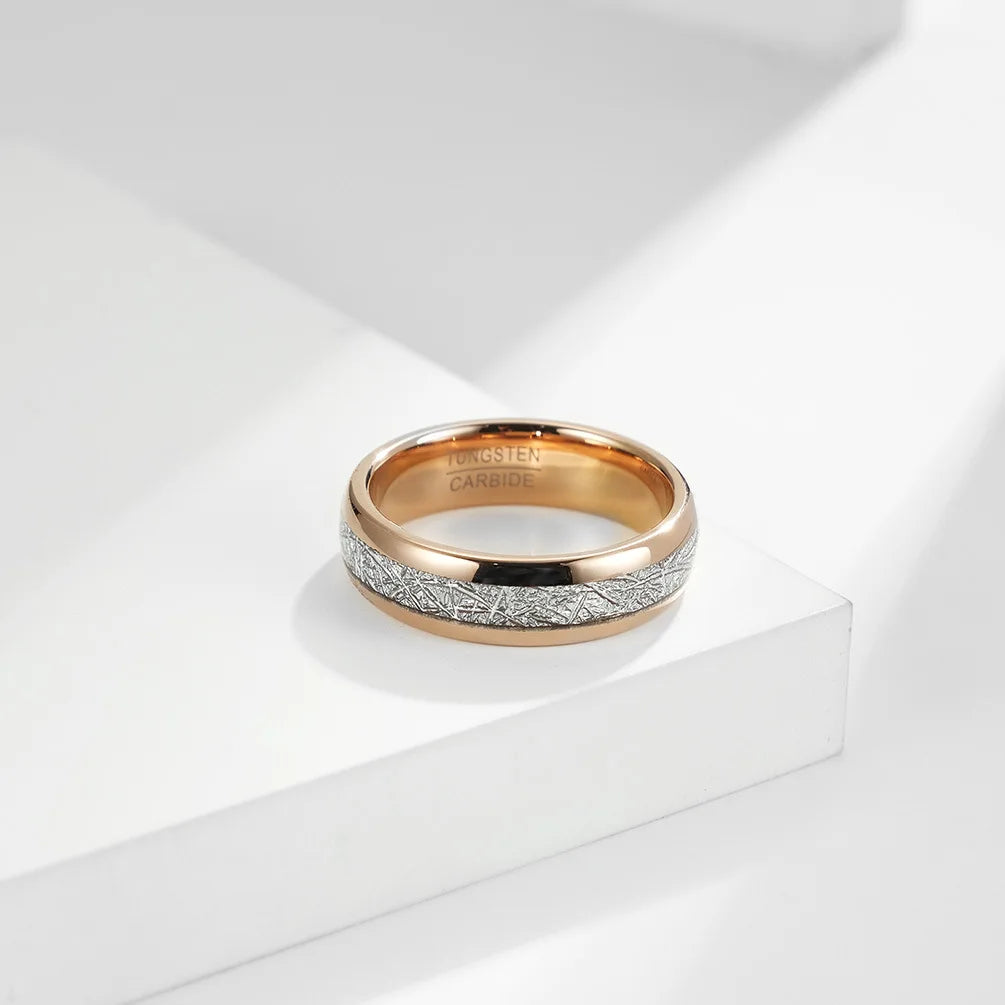 Golden Thor Thunderbolt Tungsten Carbide Ring with Meteorite Inlay