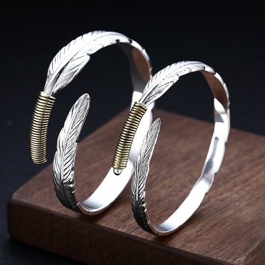 Sterling silver hot sale feather bangle