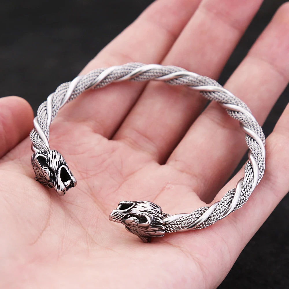 Allfather Odin Wolves Steel Bracelet