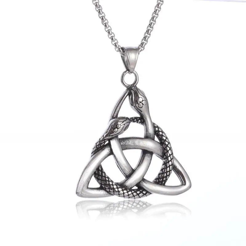 Triquetra with Ouroboros Stainless Steel Necklace