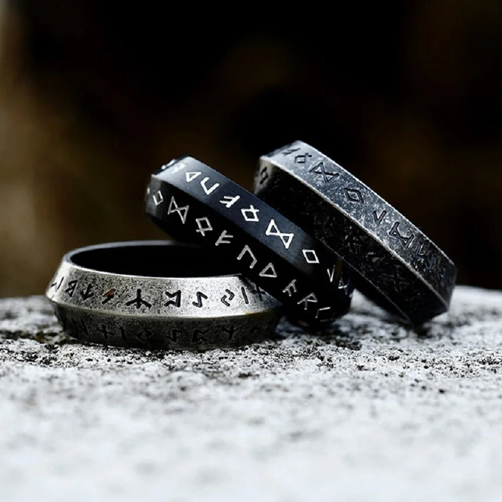Ancient Futhark Runes 8mm Stainless Steel Ring