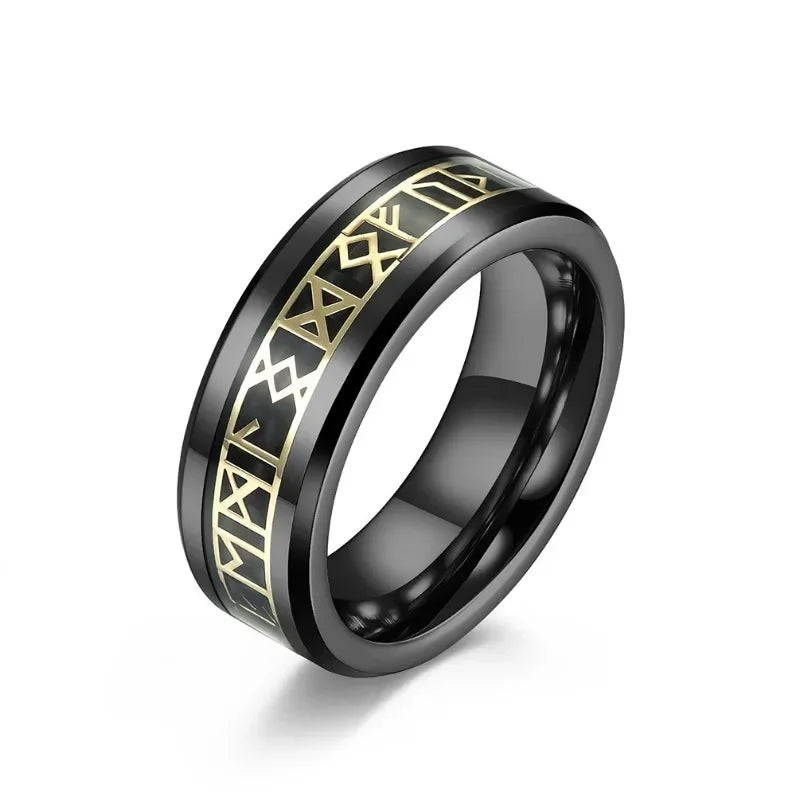 Black Viking 8mm Tungsten Steel Rune Ring
